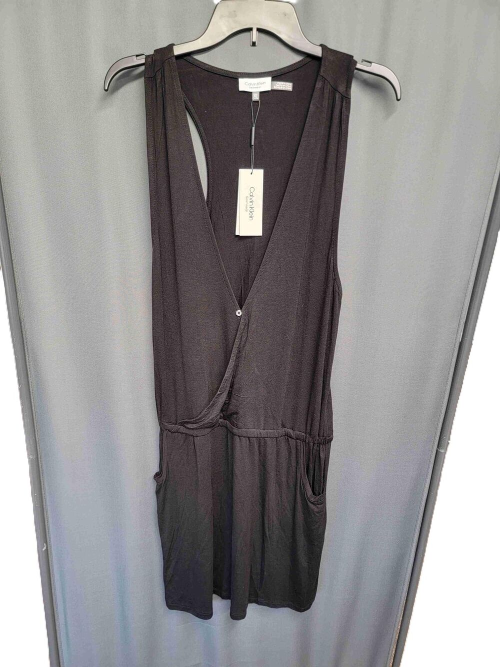 Calvin Klein Sleeveless V-Neck Drawstring Swimsuit Cover-Up Swimwear Size s b35